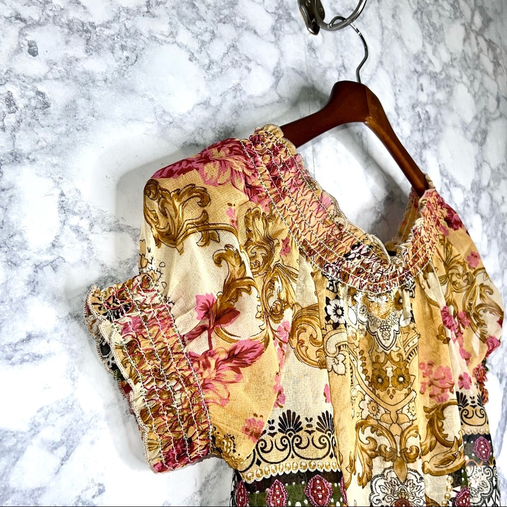 Forbidden LA Women’s Floral Paisley Boho Peasant Blouse Size M - Picture 4 of 7